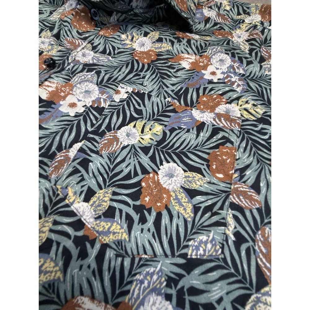 Thomas Dean Collection Mens XXL Blue Floral Stretch Short Sleeve Button Up Shirt - Picture 7 of 9